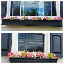 For a really easy window box, try using different varieties of the same shade plant. Spring Summer Window Boxes Fake Flower Look Real Purchased From Michael S Hydrangea Window Box Flowers Summer Window Fake Flowers