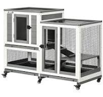 PawHut Two Story Rabbit Hutch Indoor Wood Rabbit House Bunny ...