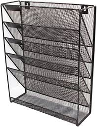 The metal wire organizer features a basket for storing wallets, phones, mail, and other personal items. Pag Hanging Wall File Holder Mail Sorter Magazine Rack Office Supplies Metal Mesh Desk Organizer 6 Tier Black Wall File Holder Wall File Folder Holder