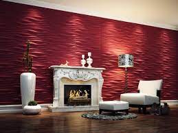 Contemporary 3d Wallpaper In Lounge Space With Red Color Paint In Fireplace Area Cool 3d Wal Design Living Room Wallpaper Interior Wall Design Red Paint Colors