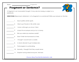 Fragment Worksheets Sentence Fragments Sentence Correction Worksheets