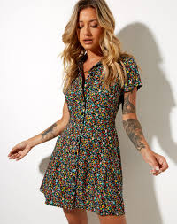 Kenny flowers is currently in 15 select retail doors around the nation as well as stores in the bahamas and canada. Multi Coloured Floral Print Button Up Mini Dress Holma Motelrocks Com
