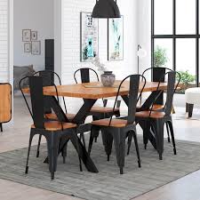 Langley Rustic Solid Wood Industrial Iron Dining Table And Chair Set