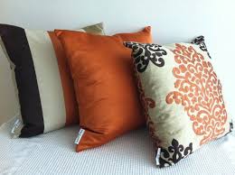 Set Of 3 Damask Orange Dark Brown And Otter Designer Fabric Cushion Covers Slip Cover Throw Pil Brown Couch Living Room Living Room Orange Brown Living Room