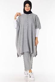 Incili Triko Gri Tesettur Ikili Takim Kcp7600 7 Tesettur Pantolon Modeller Tesettur Tunik Modelleri 2020 Fashion Tunic Tops Women S Top