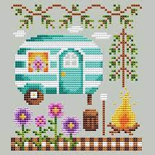 This cross stitch pattern is perfect for summer stitching. Happy Camper Shannon Christine Designs Cross Stitch Patterns