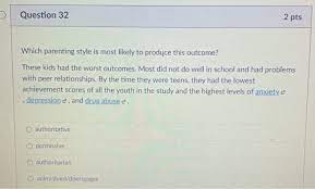 Discover which style leads to the best outcomes for kids. Solved Question 32 2 Pts Which Parenting Style Is Most Chegg Com