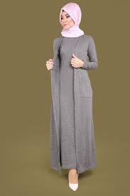 Kendinden Yelekli Tesettur Elbise Gri Urun Kodu Knz3118 109 90 Tl Pakaian Wanita Model Pakaian Gaya Abaya