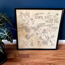 Vintage Embroidery Stitched Wall Art Naughty Night Owl Party Animal Anniversary Wedding Gift Grey Crescent Moon Framed With Glass By Venerablepastiche From Venerable Pastiche Of Rockville Md Attic Download this moon, moon clipart, meniscus, cartoon moon png clipart image with transparent background or psd file for free. vintage embroidery stitched wall art