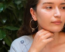 14K Solid Gold Hoop Earrings With Handcrafted Balls and Dangling Diamonds,  Endless Hoop Closure Earrings, Large 50mm Hoop Earrings