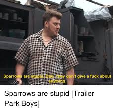 Sparrows Are Stu A Don T Give A Fuck About Sparrows Are Stupid Trailer Park Boys Trailer Park Boys Meme On Me Me