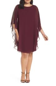 Xscape Chiffon Overlay Beaded Sleeve Cocktail Dress Plus Size Stil