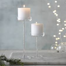 Black mirrored glass silver bands large square pillar candle holder tall 43cm. Glass Tall Pillar Candle Holder Candle Holders The White Company Uk