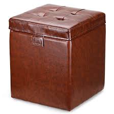 Not available for pickup and same day delivery. Ebern Designs Storage Leather Ottoman Small Foot Rest Stool Cube Ottoman Change Shoes Stool Square Coffee Table Side Table For Living Room Bedroom Solid Wood Faux Leather Dark Brown Wayfair