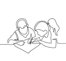 Boy And Girl Drawing On Paper Back To School Concept Continuous Boy And Girl Drawing Line Art Drawings Girl Drawing