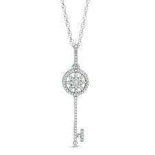 Key To My Heart Sterling Silver Jewelry Necklace Diamond Key Pendant