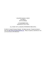 Country Music Lyrics Volume 2 With Chords Foundationwebsite Org
