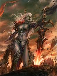 Dark fantasy warrior knight wearing black skull armour, holding a sword, 3d digitally rendered illustration. Artstation Ryle Adv Mansik Yang Dark Fantasy Art Fantasy Female Warrior Fantasy Art Women