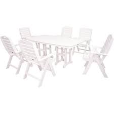An arrangement of outdoor seating comfortably accommodates family and friends by the pool or on the patio. Trex Outdoor Furniture Part Txs103 1 Cw Trex Outdoor Furniture Yacht Club Classic White 7 Piece High Back Plastic Outdoor Patio Dining Set Picnic Tables Home Depot Pro