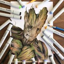 Groot Drawing Done With Copic Markers And Pencils Copic Marker Art Marker Art Copic Marker Drawings