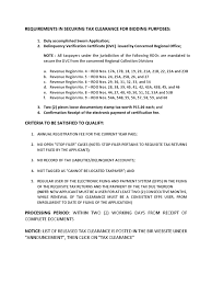 .clearance certificate application form to notify us foreign resident capital gains withholding doesn't need to it provides the details of vendors so we can establish their tax residency status. Requirements In Securing Tax Clearance For Bidding Purposes Payments Taxes