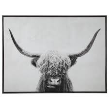 Black And White Signature Wall Art Pancho Black White Highland Cow Wall Art By Signature Design By Ashley At Household Furniture Cow Wall Art Scottish Highland Cow Black And White Wall Art