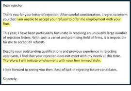 Fundraising letters 7 examples to craft a great fundraising ask. Dear Rejector Thank You For Your Letter Of Rejection After Careful Consideration I Regret To Inform You That I Am Unable To Accept Your Refusal To Offer Me Employment With Your Firm