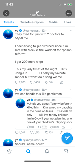 Kanye west tweeted up a storm on july 21, claiming that he has been trying to divorce kim he has since deleted the tweets (kanye west/twitter). Kanye West Tweets About Divorcing Kim Kardashian As Mental Health Concerns Grow Access
