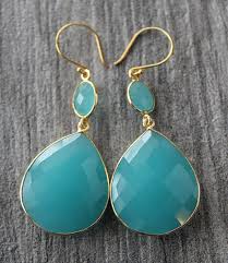 Extra Large Aqua Chalcedony Double Drop Earrings Light Blue Dual Dangle Gold Vermeil Aqua Blue Jewelry Bygerene