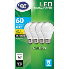 We've tested five of the ecosmart led 60w a19 daylight white light bulbs in our apartment dining room chandelier. 12 Count Great Value Led Light Bulbs 8 5w 60w Equivalent A19 Soft White 3 Packs Of 4 Walmart Com Walmart Com