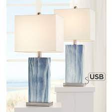 Sold and shipped by lamps plus. 360 Lighting Modern Table Lamps Set Of 2 With Usb Charging Port Rectangular Blue White Fabric Shade Living Room Bedroom Bedside Walmart Com Walmart Com