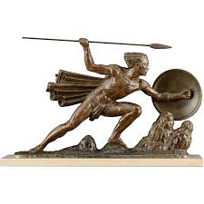 The Warrior By Bouraine French Art Deco Sculpture The Warrior By Bouraine In Bronzed And Patinated Spelter Circa 1920 Art Deco Sculpture Art Deco Stone Art