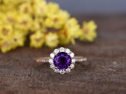 All our designs are original. 1 50 Carat Round Amethyst Diamond Halo Flower Engagement Ring In Rose Kisnagems Co Uk