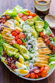 Easy Chicken Cobb Salad With The Best Cobb Salad Dressing A Protein Packed Salad Loaded With Cris Cobb Salad Ingredients Cobb Salad Recipe Cobb Salad Dressing