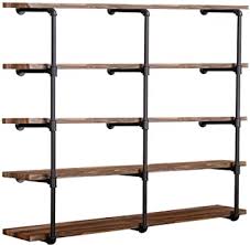 These shelves above my church bench were stained with dark walnut and then after drying for days once your shelves are stained and oiled or sealed with poly, you can get your brackets and drill them. Amazon Com Industrial Wall Mount Iron Pipe Shelf Shelves Shelving Bracket Vintage Retro Black Diy Open Bookshelf Diy Storage Offcie Room Kitchen Shelves 3pcs 52 Tall 12 Deep Furniture Decor