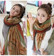 Women Autumn Winter Korean Style Stripe Voile Scarf