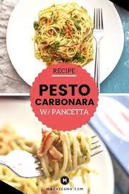 Pesto Carbonara With Crispy Pancetta Macheesmo Recipe Recipes Pancetta Carbonara Sauce