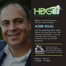HDG's CEO and President, Azim Saju, will be speaking at the National  Association of Black Hotel Owners, Operators & Developers International  African American Hotel Ownership and Investment Summit tomorrow! #NABHOOD  #hospitality #investment #