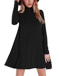 Leadingstar Women Pullover Turtleneck Long Sleeve Loose Cotton A Swing Dress Black S Long Sleeve Casual Dress Loose Short Dresses Fashion