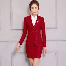 Double Button Two Piece Ladies Formal Skirt Suit For Wedding Office Uniform Designs Women Business Suits Red Blazer For Work Affiliate Win Wanita Pakaian Setelan