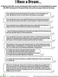I Have A Dream Worksheet Education Com I Have A Dream Speech I Have A Dream Martin Luther King Speech