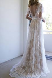 A Line V Neck Sweep Train Light Champagne Lace Boho Wedding Dress Lace Beach Wedding Dress Wedding Dress Train Online Wedding Dress