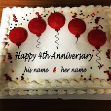 4th Anniversary Balloons Cake With Name In 2020 Happy Anniversary Cakes Anniversary Cake With Photo Happy Marriage Anniversary Cake