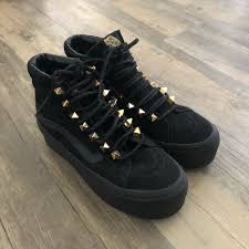 Black And Gold Vans Old Skool Vans Shoes Vans Black Platform Gold Stud Old Skool Shoes Color Black Gold Size 5 Black Platform Shoes All Black Sneakers