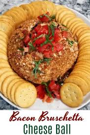 Crispy cheesy bruschetta bites or mini's are easy, the perfect cocktail party italian bread appetizer recipe, full of tomatoes, mozzarella cheeses and more! Bacon And Bruschetta Get All Cozy Together Is A Fun Cheese Ball That Is A Perfect Summer Appetizer Cheeseball Cheese Ball Summer Appetizer Appetizer Recipes
