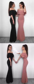 Simple Black Mermaid Prom Dresses Elegant Off The Shoulder Tiered Evening Gowns Modest Blush Trum Satin Prom Dress Black Mermaid Prom Dress Prom Dresses Long