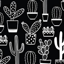 White and black geometric wallpaper, untitled, wireframe, low poly. Naive Cactus Black And White Repeat Pattern Wallpaper Murals Wallpaper