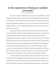 Argumentative Essay-Rough Draft - Rough Draft What Does It Mean To Be An  Outsider? An Outsider Is Someone Who Doesn'T Belong Or Someone Who Feels  Like | Course Hero
