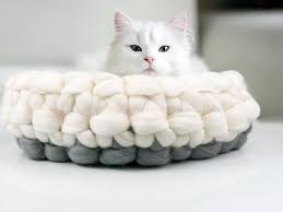 This fun knitted cat bed will be your pet's new favorite bed. Chunky White Grey Woolen Bed Round Shape Soft Cozy Cats Furniture Bure Bure Wool Slippers