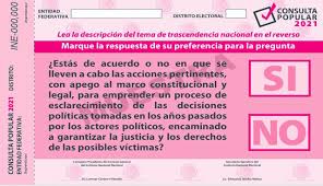 Jun 30, 2021 · la convocatoria para la primera consulta ciudadana en méxico cobra vigencia el próximo 15 de julio y el ine ha empezado con las primeras acciones preparatorias y en el caso de sinaloa estarán fungiendo como funcionarios receptores de papeletas seis mil 895 personas, informó el titular de este instituto en sinaloa. Como Sera La Boleta De Consulta De Juicio A Expresidentes Noticieros Televisa